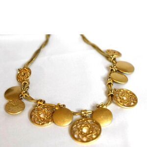 Vintage 5X Brushed Gold Tone Multiple Circular Disc's Snake Chain16"  Necklace